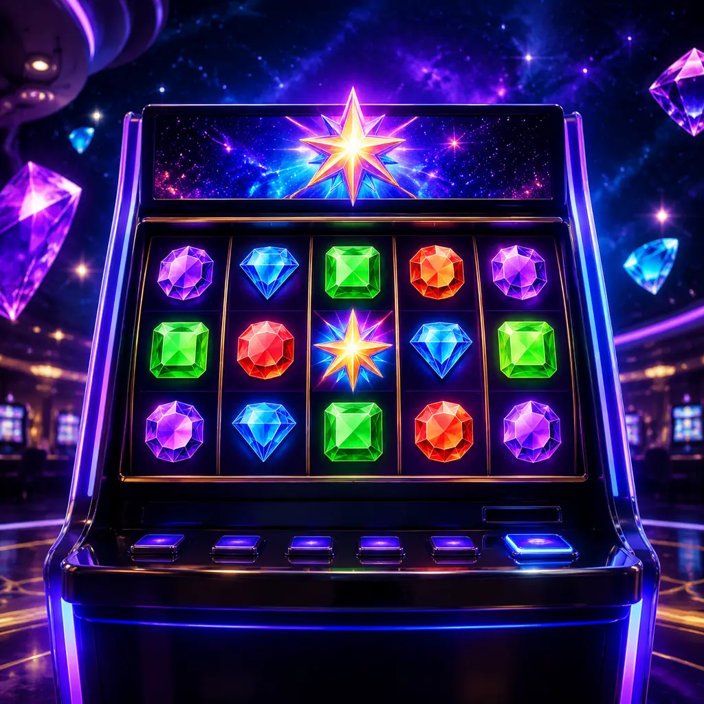 Ilustrasi konsep slot bertema permata dan bintang di ruang kasino